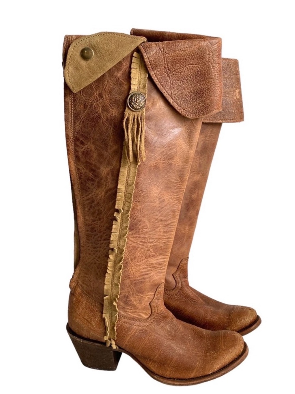 Corral Women's Brown Distressed Leather Western Tall Boots with Fringe Accent